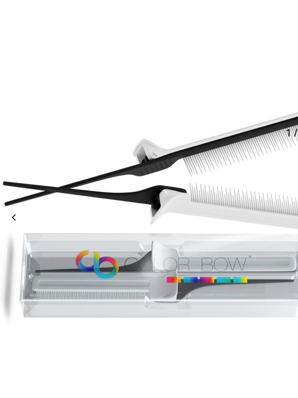 Color Bow Rat Tail Hair Clip Comb 2 Pack - Black/ White
